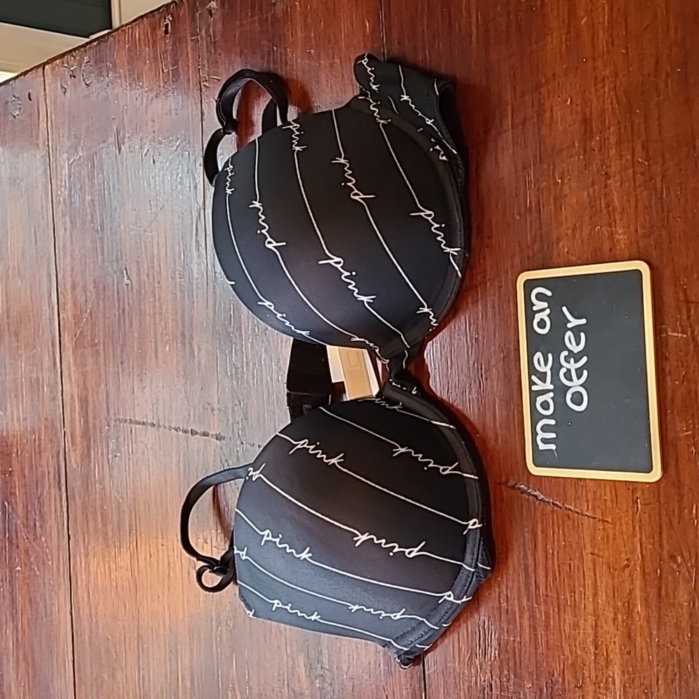 PINK brand black and white bra. Pink cups inside. Great condition
